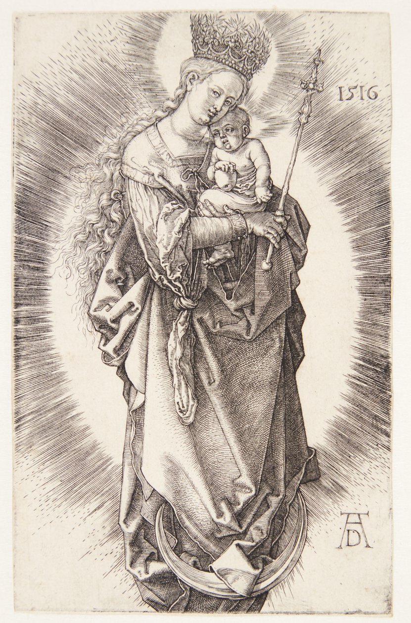 Jomfruen på en halvmåne med en krone af stjerner og et scepter af Albrecht Dürer