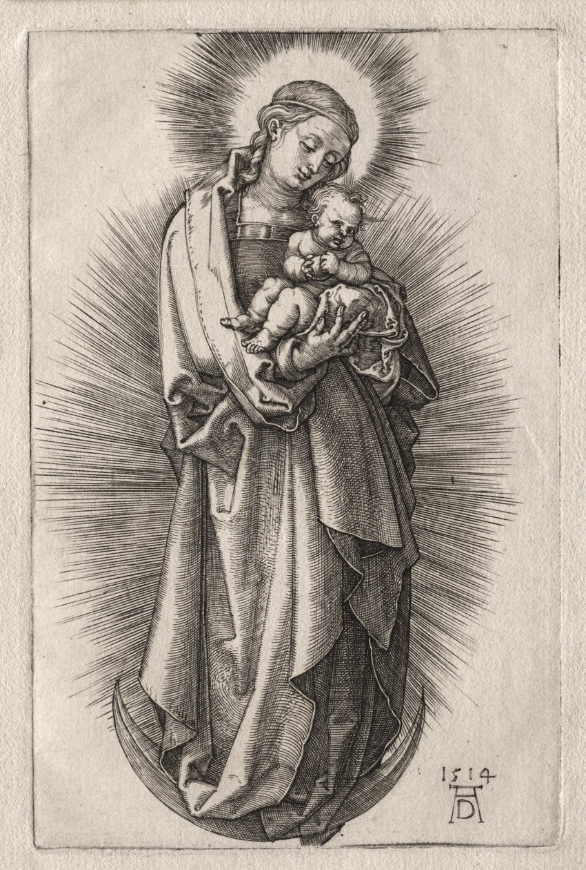 Jomfruen med hårbånd på en halvmåne af Albrecht Dürer