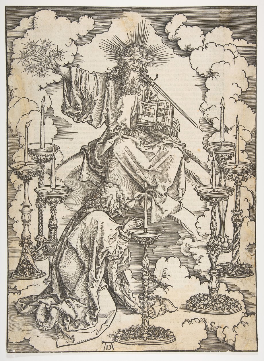 Visionen om de syv lysestager, fra Apokalypsen, tysk udgave 1498, ca. 1498. af Albrecht Dürer
