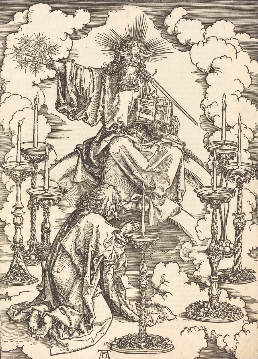 Synet om de syv lysestager, sandsynligvis ca. 14961498. af Albrecht Dürer