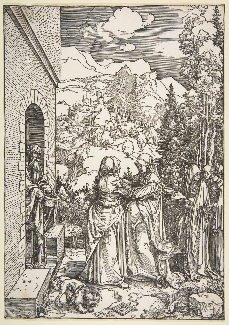 Marias besøg hos Elisabeth, fra "Jomfru Marias liv" af Albrecht Dürer