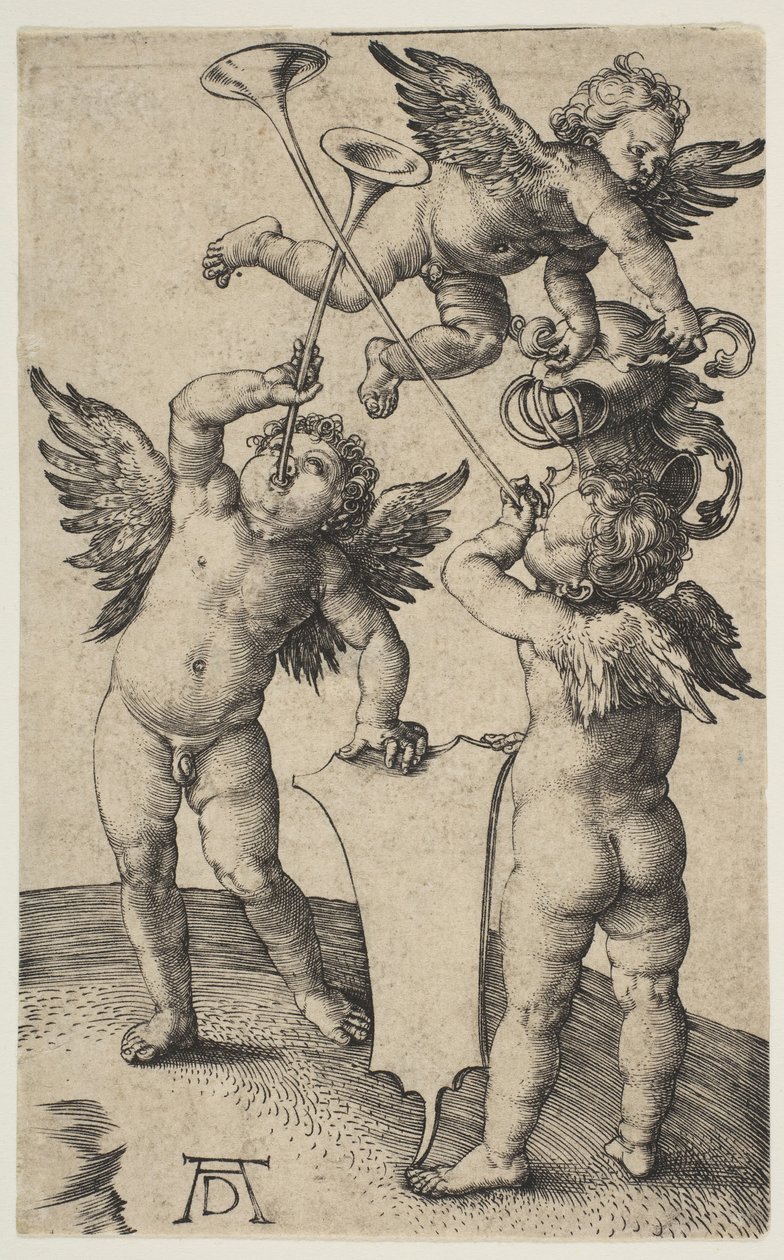 Tre Putti med trompeter, ca. 1500. af Albrecht Dürer