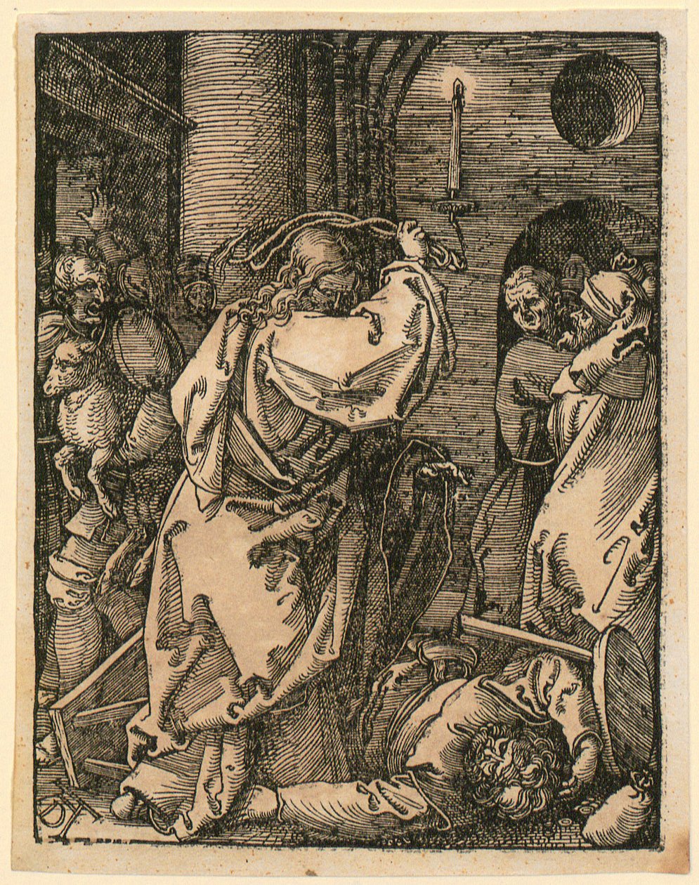 Uddrivelsen af købmændene, blad 7 fra serien «Den lille træsnitspassion» af Albrecht Dürer