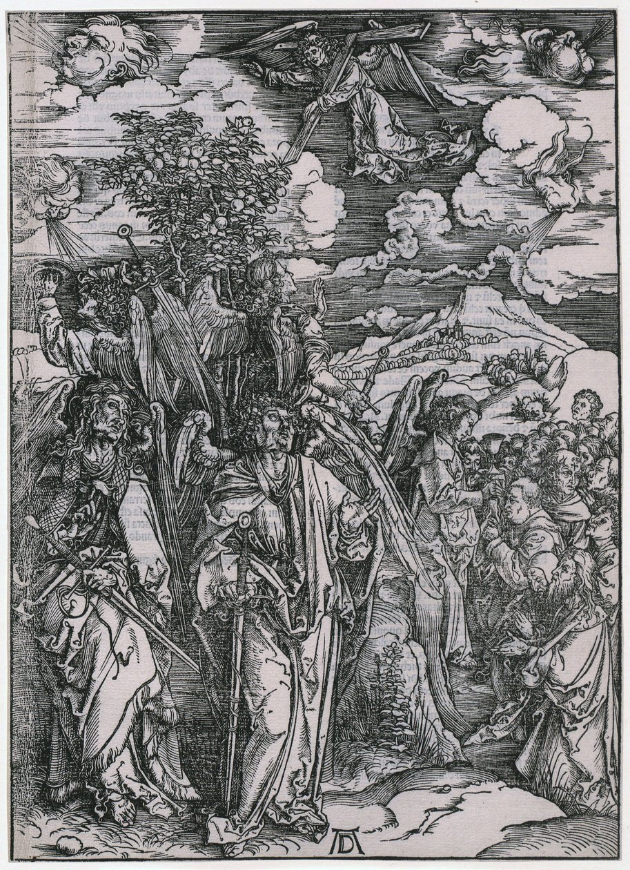 Fire engle, der holder vindene tilbage / De udvalgtes besegling, figur V, blad 7 i serien »Apokalypsen« af Albrecht Dürer