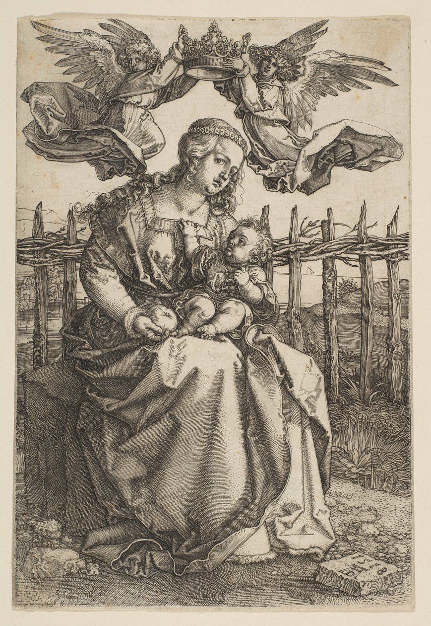 Jomfru og barn kronet af to engle, 1518. af Albrecht Dürer