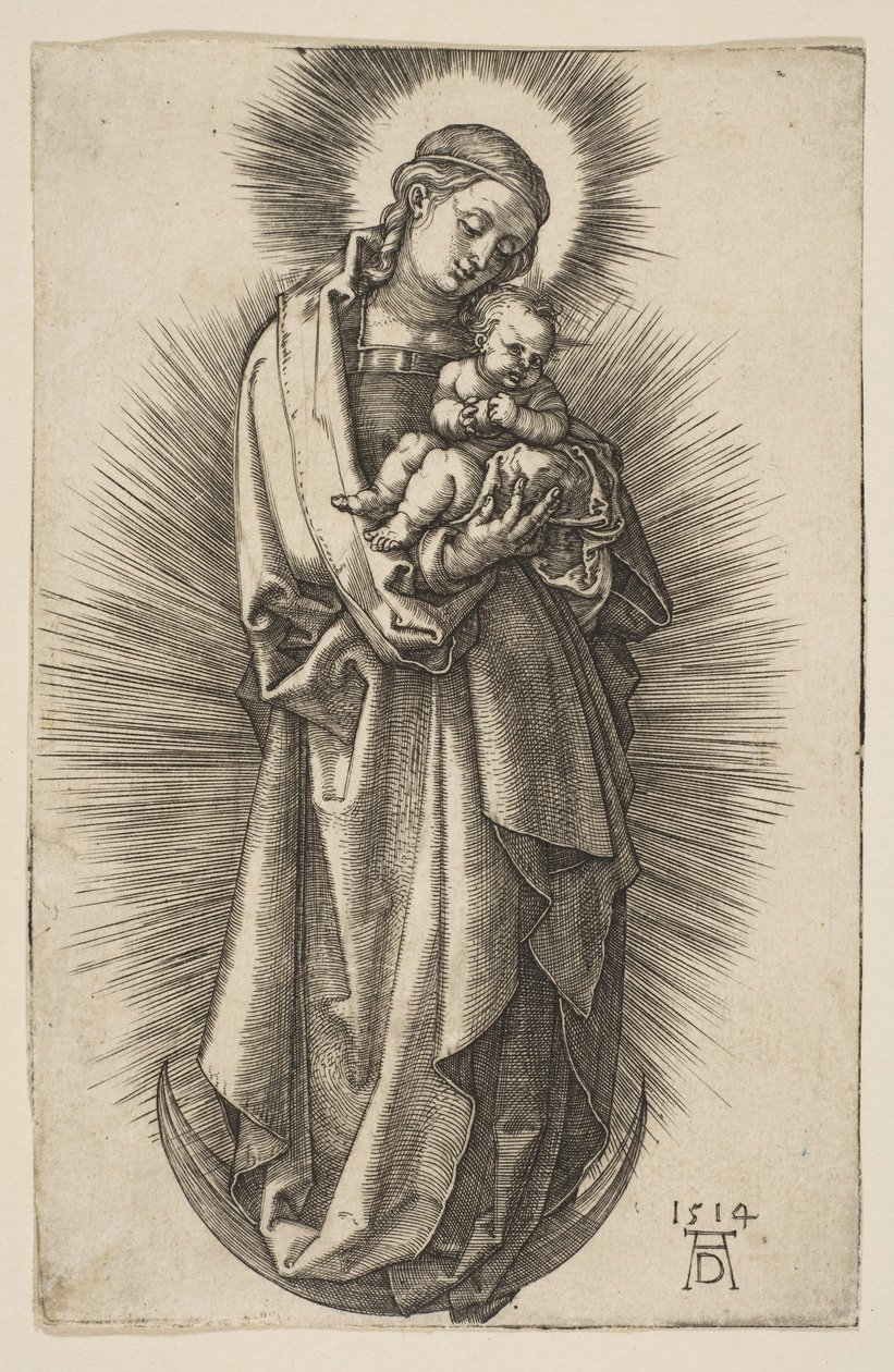 Jomfru og barn på halvmånen med et diadem, 1514. af Albrecht Dürer