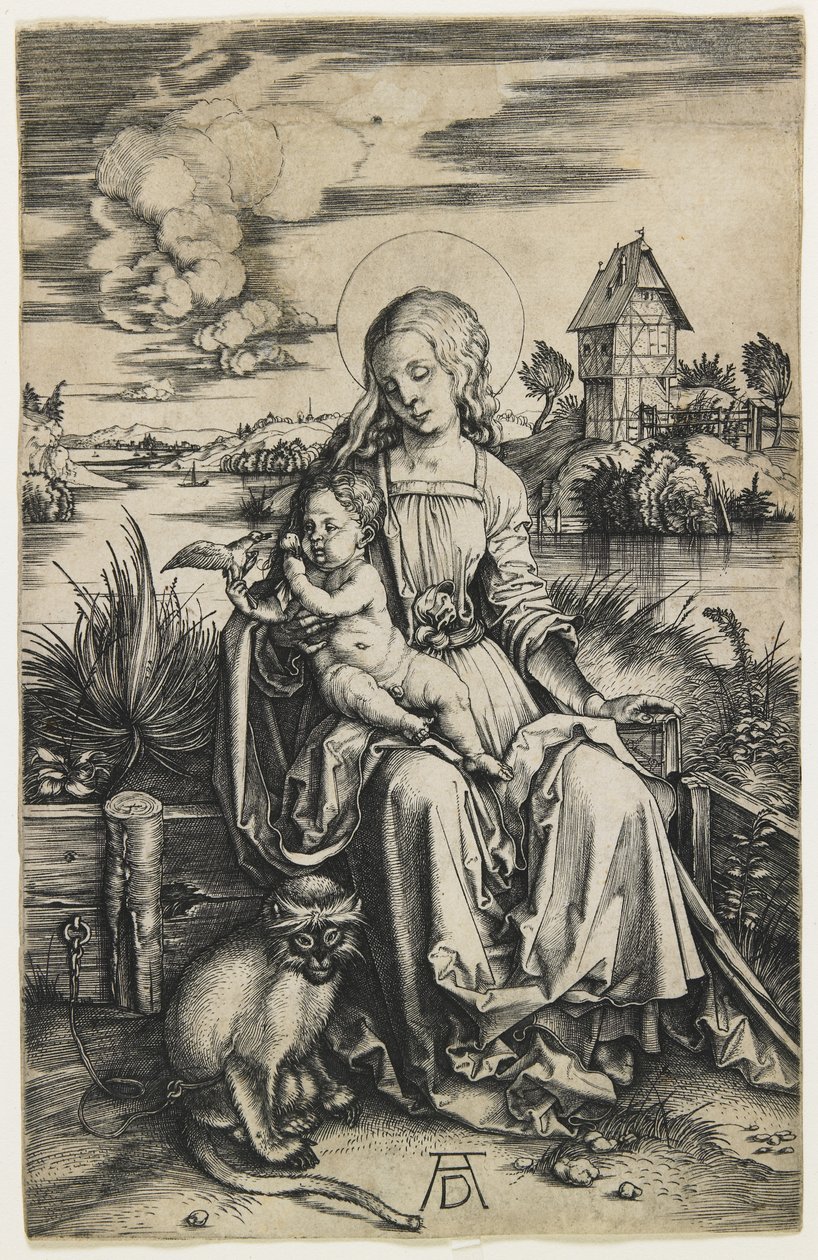 Jomfru og barn med aben, ca. 1498 af Albrecht Dürer