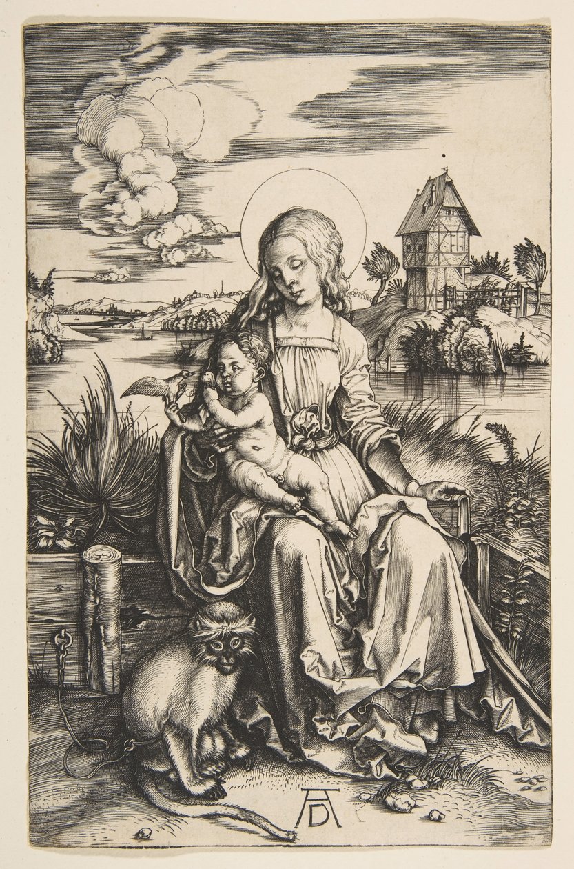 Jomfru og barn med aben, ca. 1498. af Albrecht Dürer