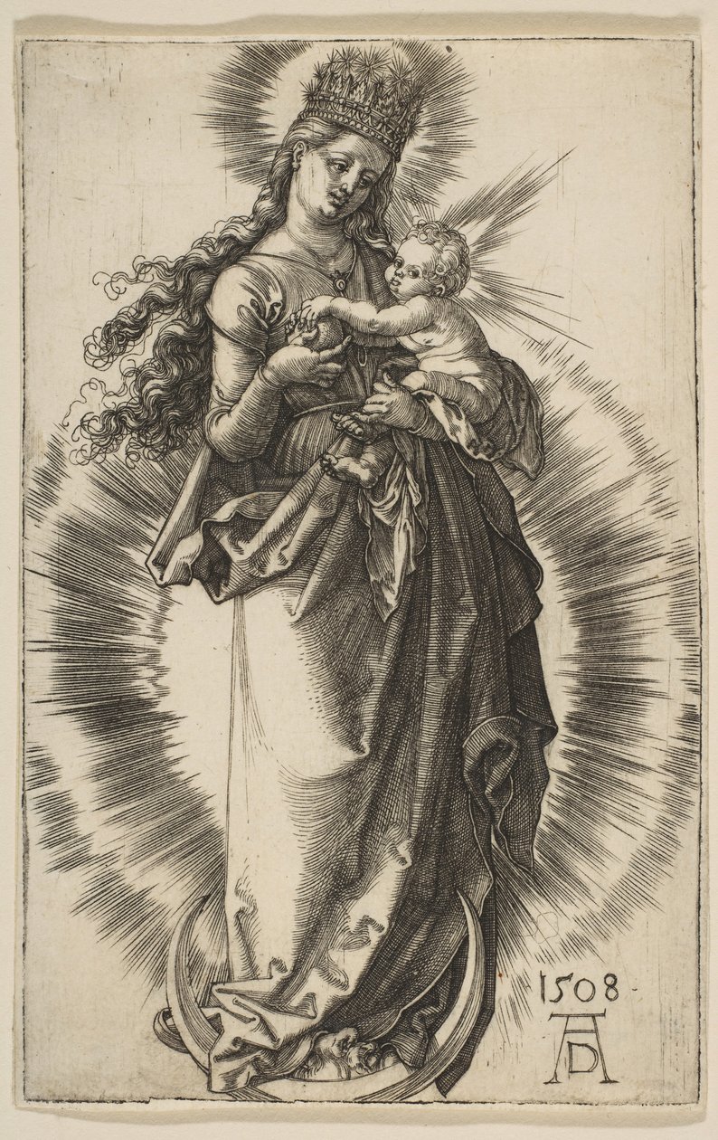 Jomfru på en halvmåne med en stjernekrone, 1508. af Albrecht Dürer