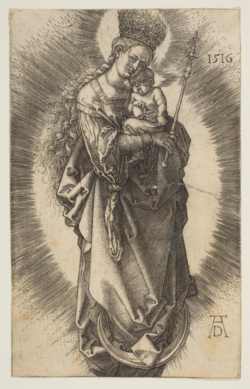 Jomfru Maria på måneseglen med scepter og stjernekrone af Albrecht Dürer