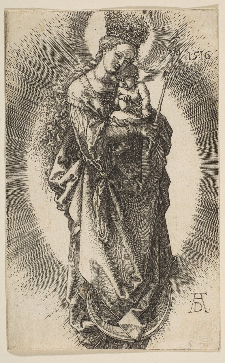 Jomfru på halvmånen med scepter og stjernekrone, 1516. af Albrecht Dürer