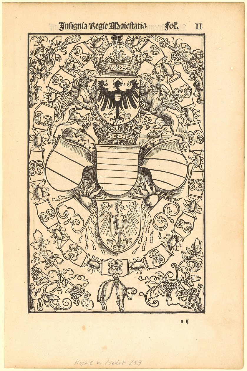 Maximilian I.s våbenskjold som romersk konge [forsiden]; Florian Waldauf (Waldauff) af Waldensteins våbenskjold [bagsiden] af Albrecht Dürer