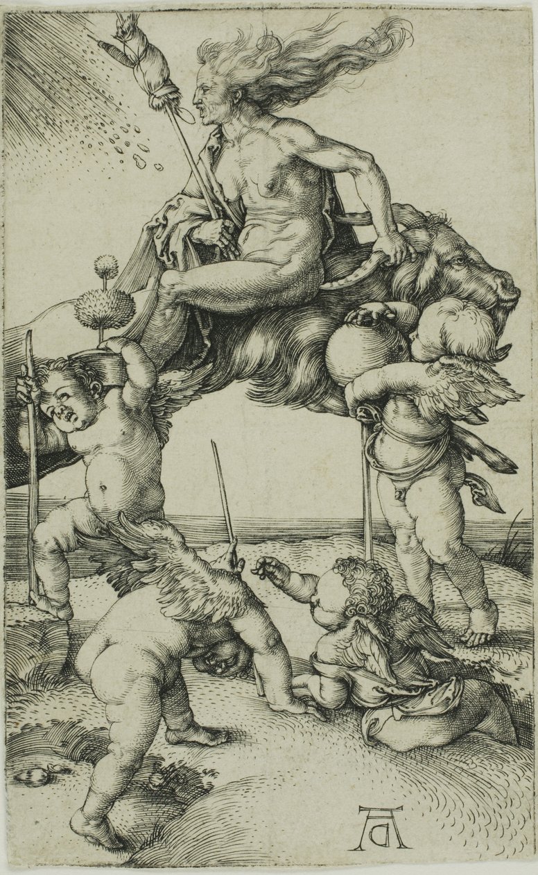 Heks rider baglæns på en ged af Albrecht Dürer