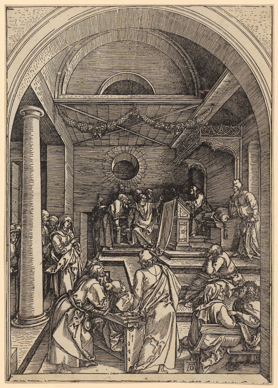 Den tolvårige Jesus i templet, blad 16 i serien »Marias liv« af Albrecht Dürer