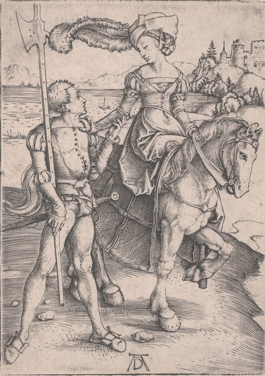 En dame til hest og et Lansquenet af Albrecht Dürer