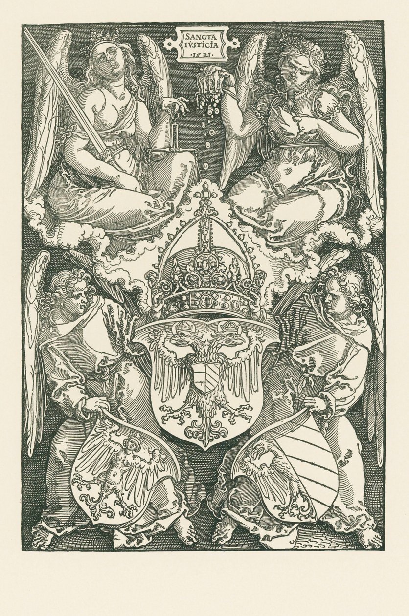 Allegori med rigsvåbnet og byen Nürnbergs våbenskjold af Albrecht Dürer or Duerer