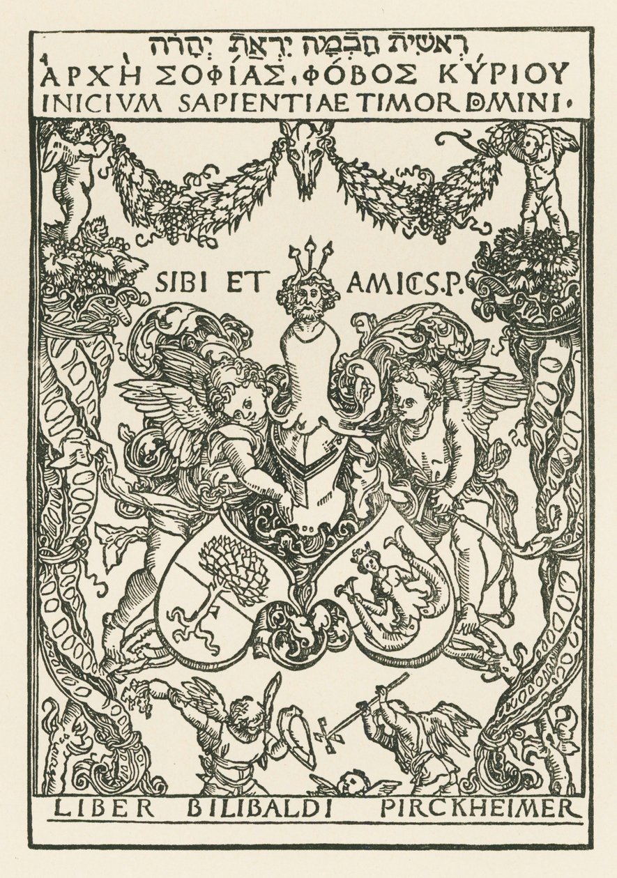 Exlibris af Willibald Pirckheimer, ca. 1502 (træsnit) af Albrecht Dürer or Duerer