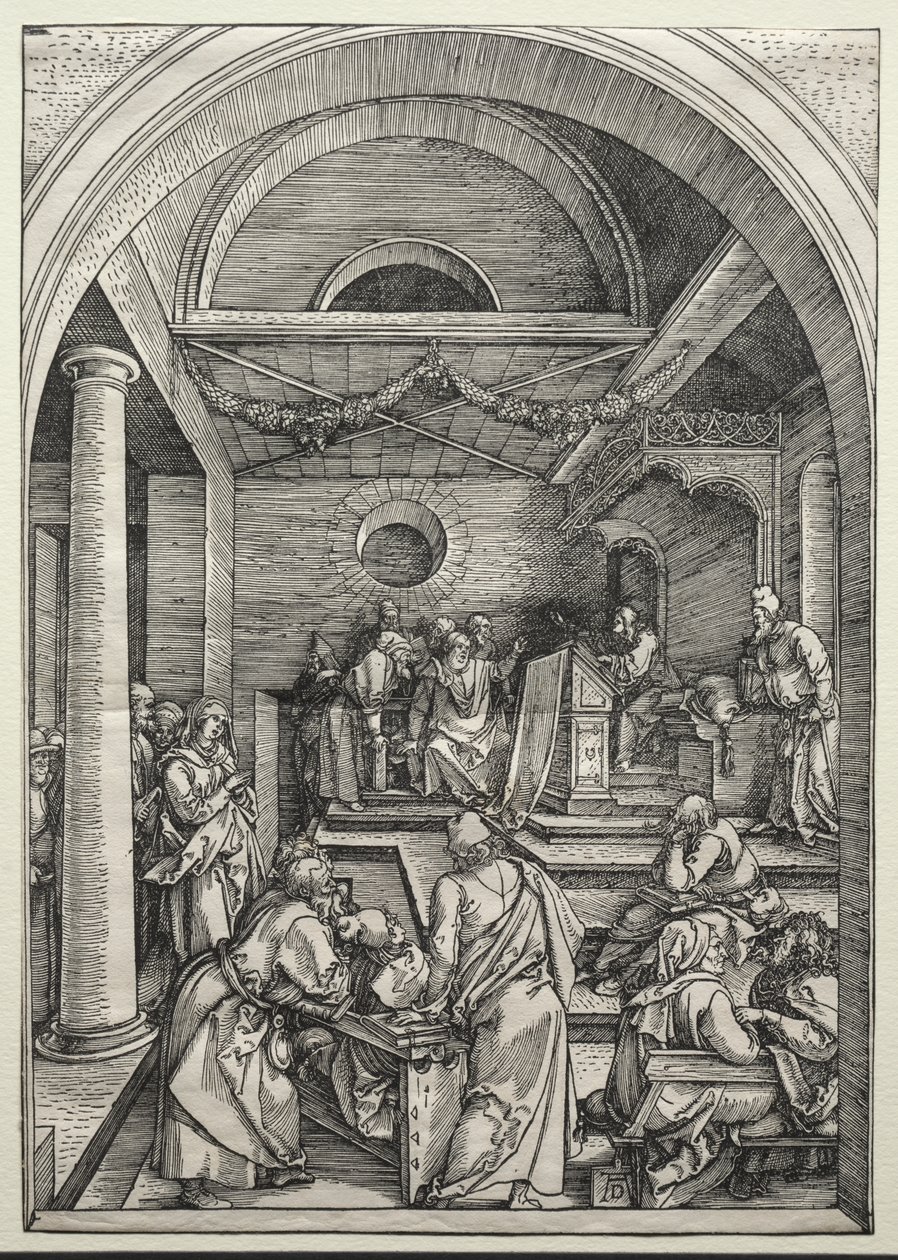 Kristus disputerer med læger, ca. 1503-1504 (træsnit) af Albrecht Dürer or Duerer