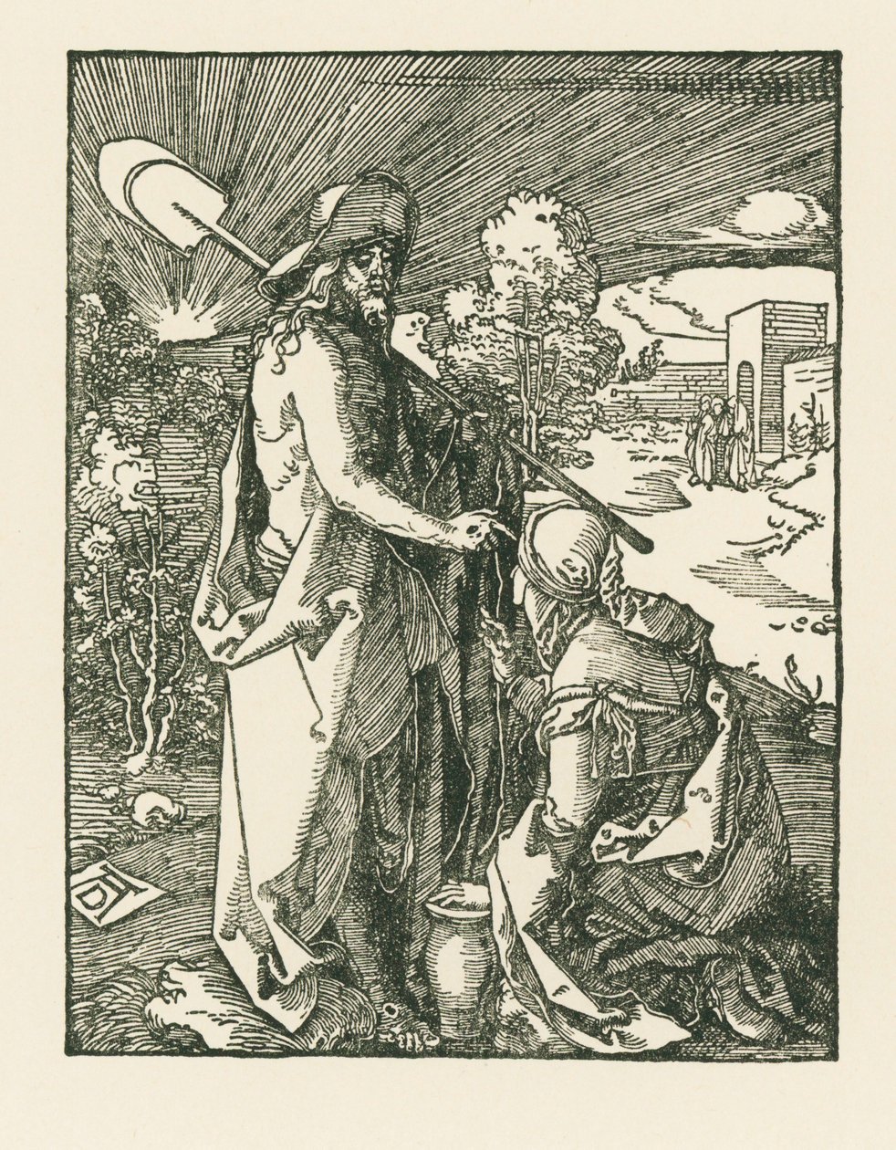 Kristus viser sig for Maria Magdalena - Noli Me Tangere, ca. 1510 (træsnit) af Albrecht Dürer or Duerer