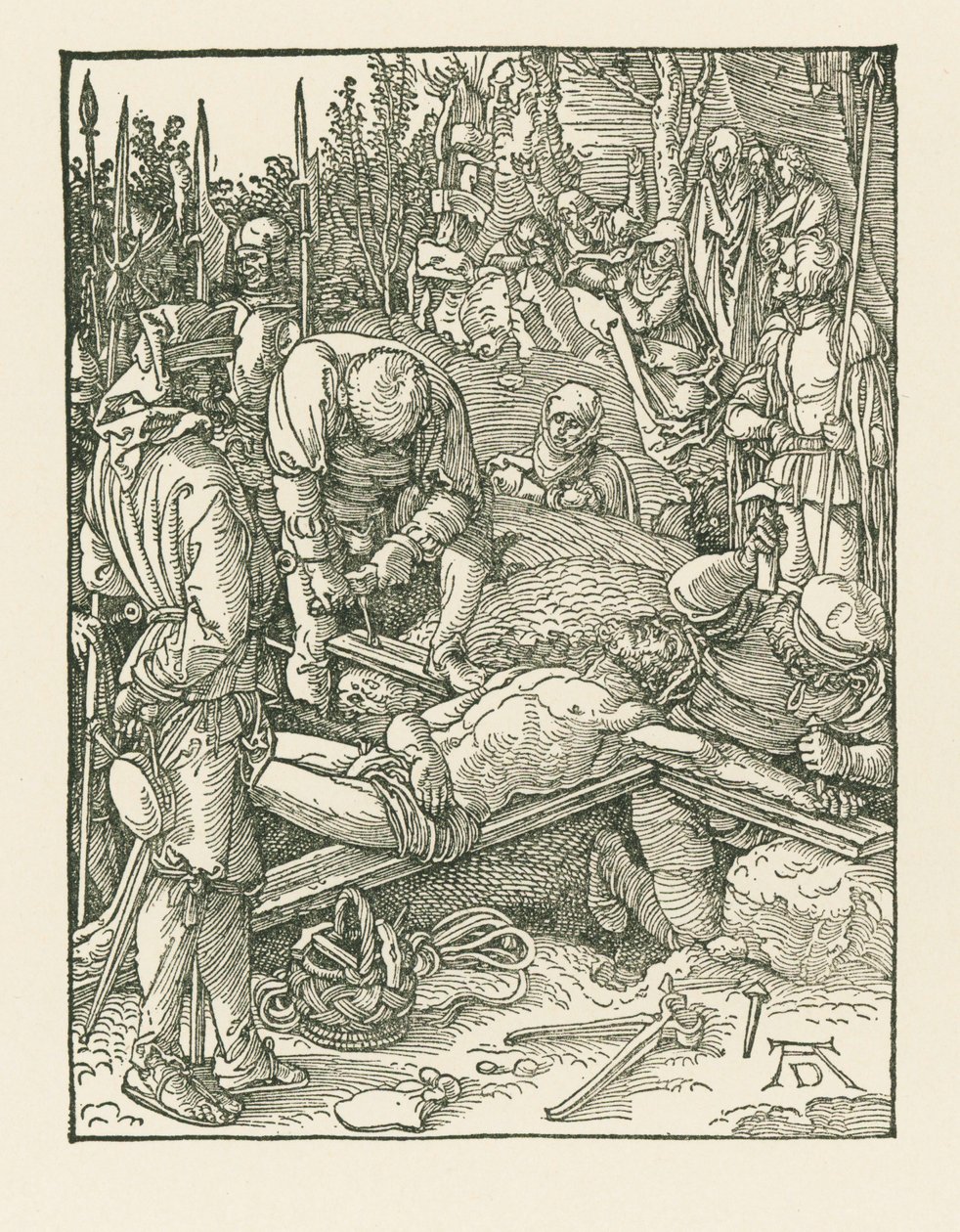 Kristus bliver naglet til korset, ca. 1509 (træsnit) af Albrecht Dürer or Duerer