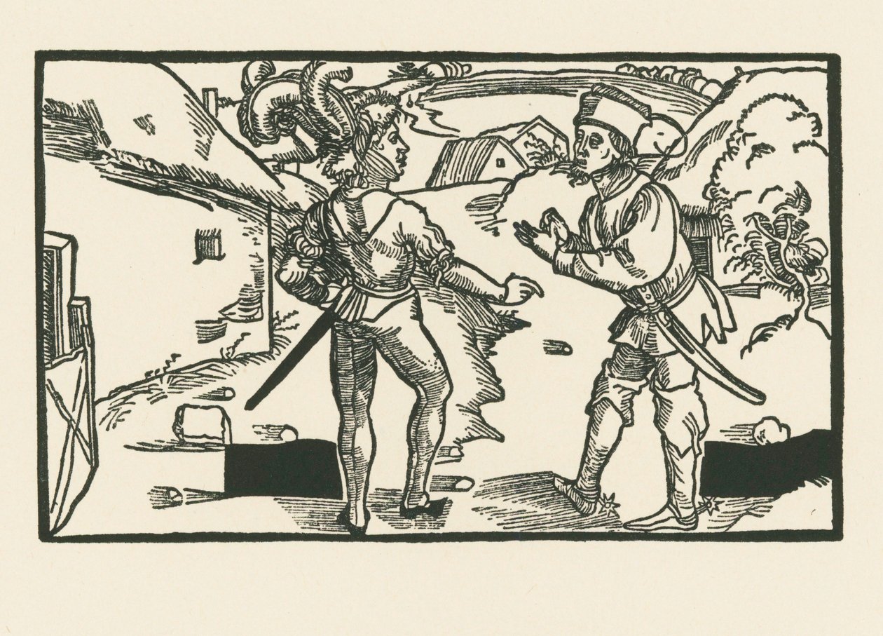 Clinia og Syrus, ca. 1492-93 (træsnit) af Albrecht Dürer or Duerer