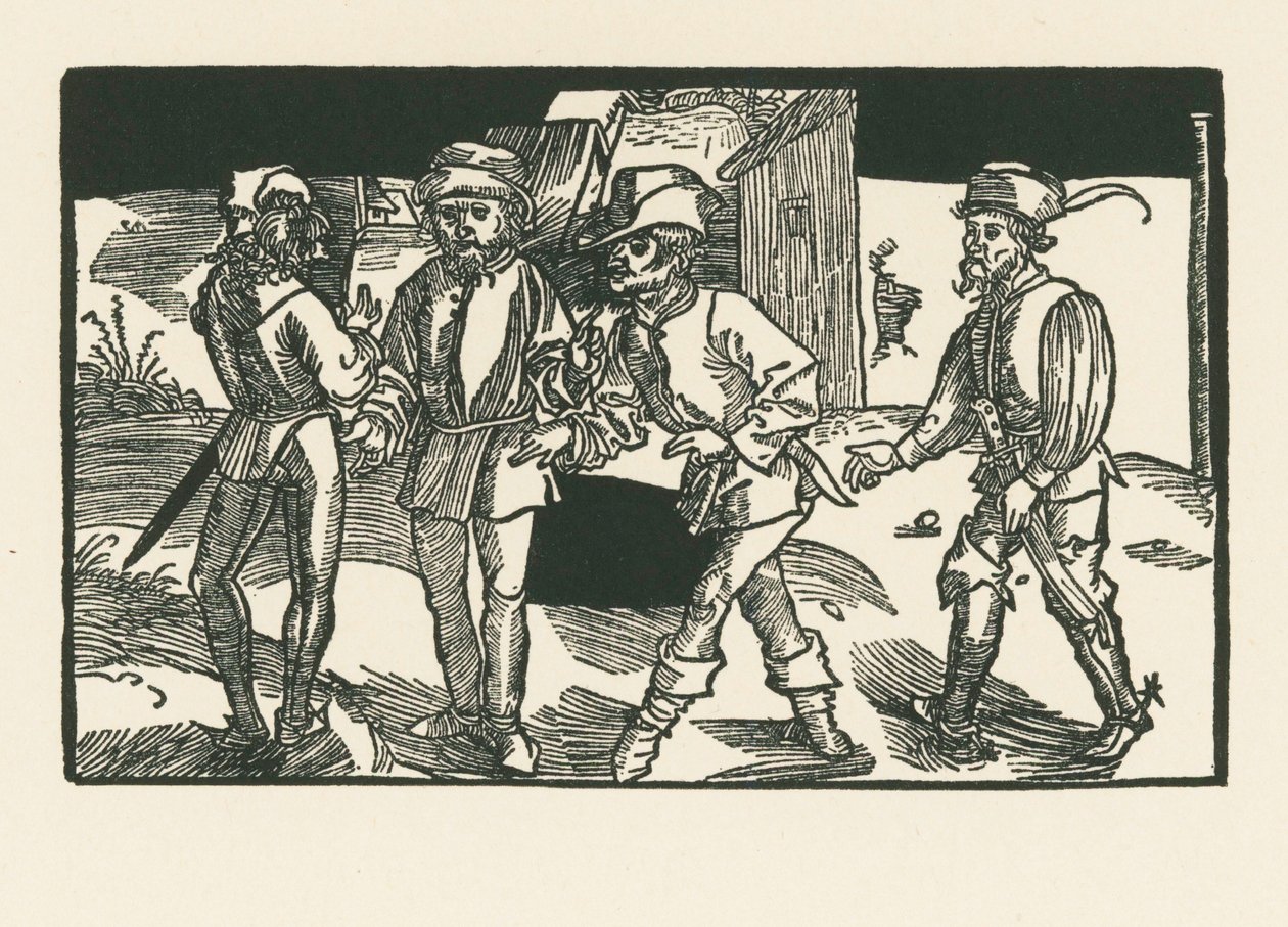 Clitipho, Menedemus, Chremes und Syrus, ca. 1492-93 (træsnit) af Albrecht Dürer or Duerer
