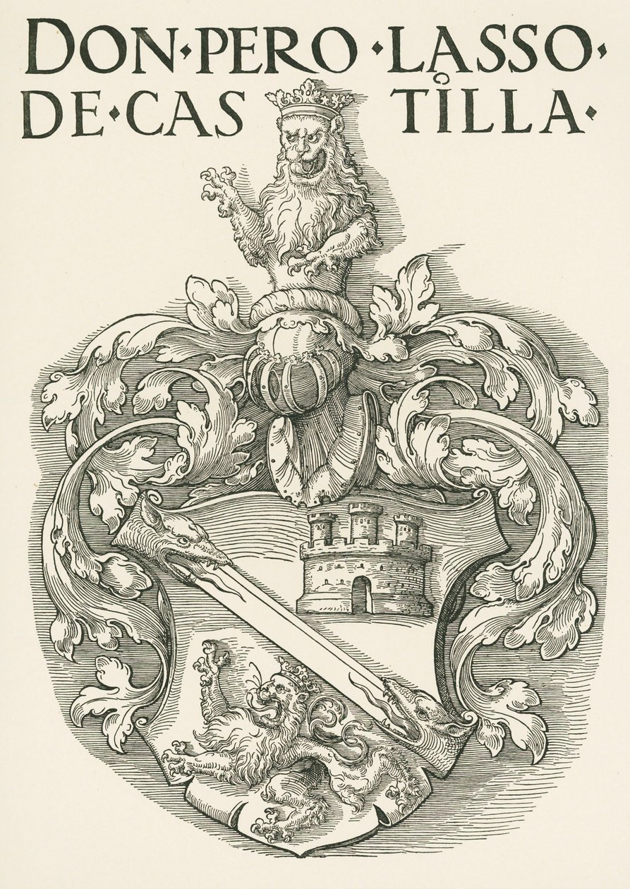 Don Pedro Lasso de Castillas våbenskjold, ca. 1530 (træsnit) af Albrecht Dürer or Duerer