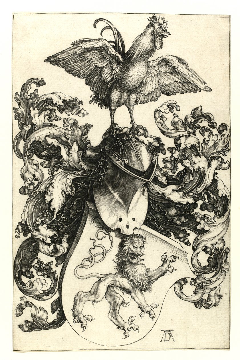 Våbenskjold med løve og hane. 1502-03 af Albrecht Dürer