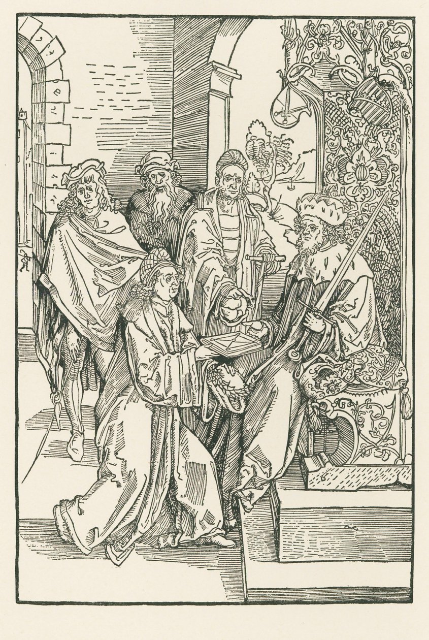 Conrad Celtes overrækker sin udgave af Roswitha-komedierne til kurfyrst Frederik af Sachsen af Albrecht Dürer or Duerer