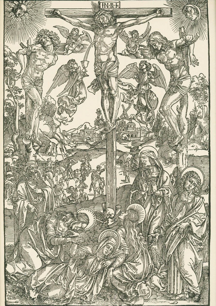 Korsfæstelse (Den store Golgata), ca. 1496-00 (træsnit) af Albrecht Dürer or Duerer