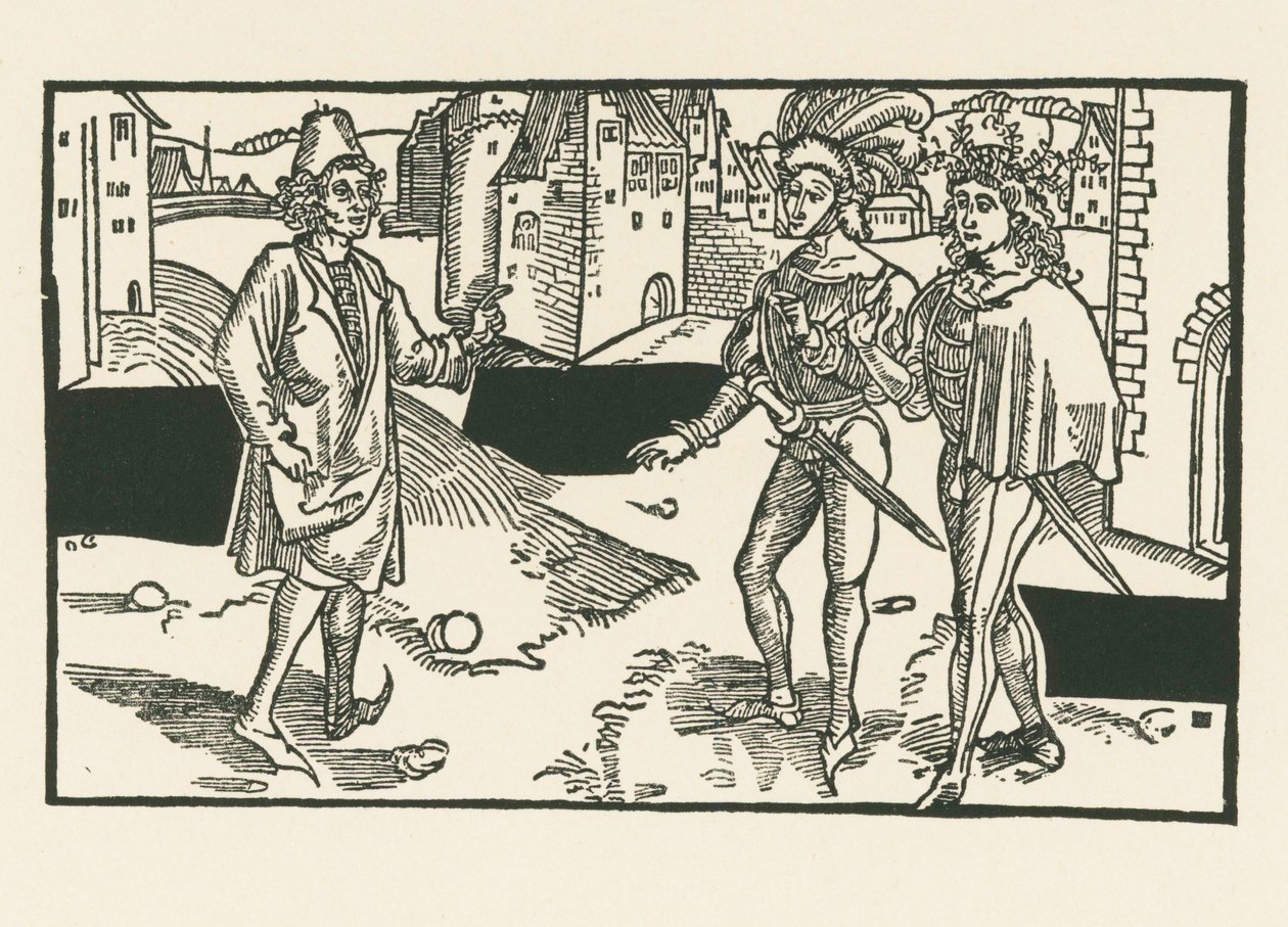 Davus, Pamphilus og Charinus, ca. 1492-93 (træsnit) af Albrecht Dürer or Duerer
