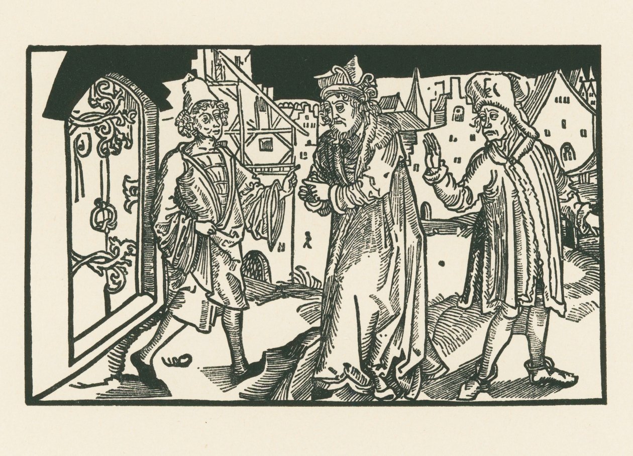 Davus, Simo og Chremes, ca. 1492-93 (træsnit) af Albrecht Dürer or Duerer