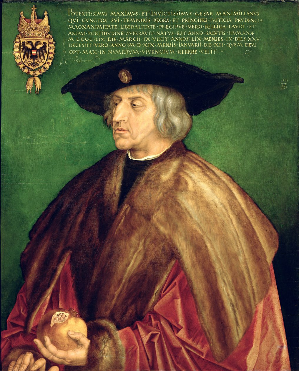 Kejser Maximilian I (olie på panel) af Albrecht Dürer