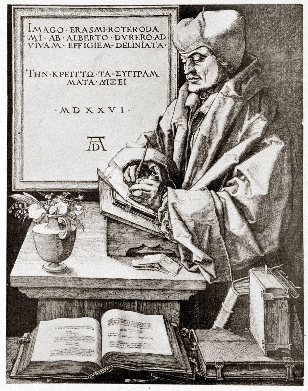 Erasmus til sit forfatterskab - stik af Albrecht Durer gengivet i begyndelsen af det 20. århundrede. af Albrecht Dürer