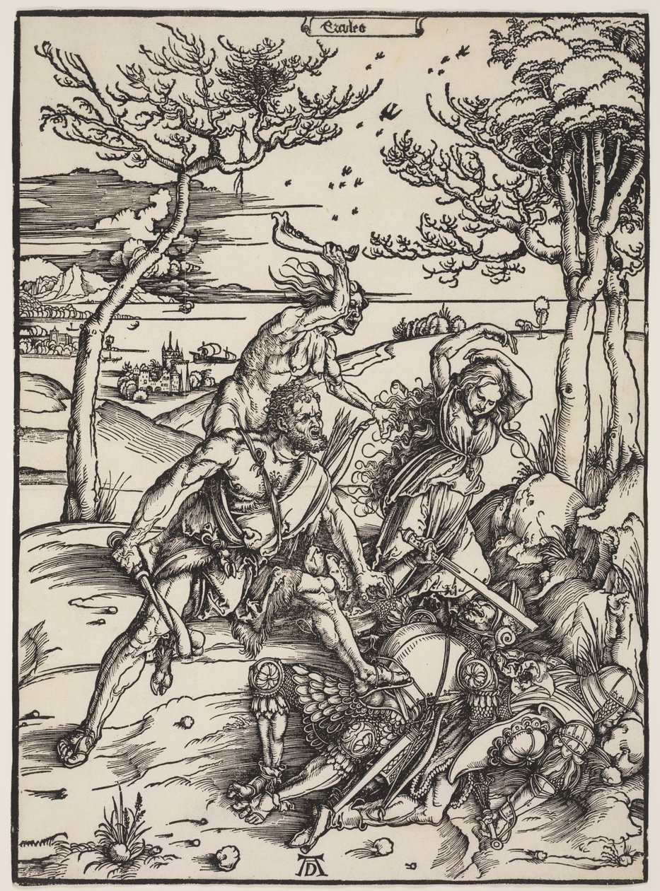 Hercules Conquering Cacus, ca. 1496 (træsnit) af Albrecht Dürer