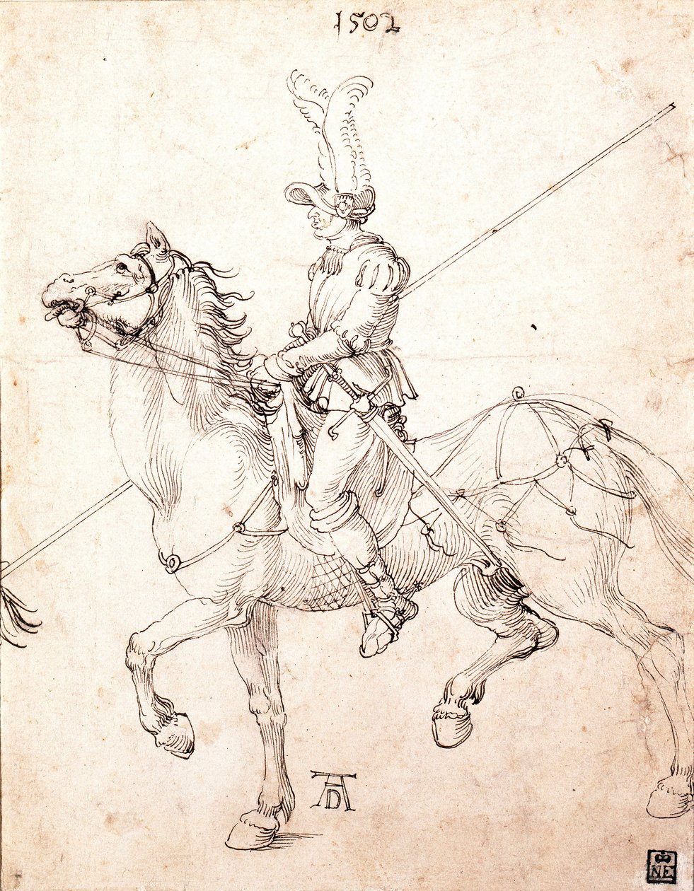 Lancer til hest - Tegning af Albrecht Durer (1471-1528) af Albrecht Dürer