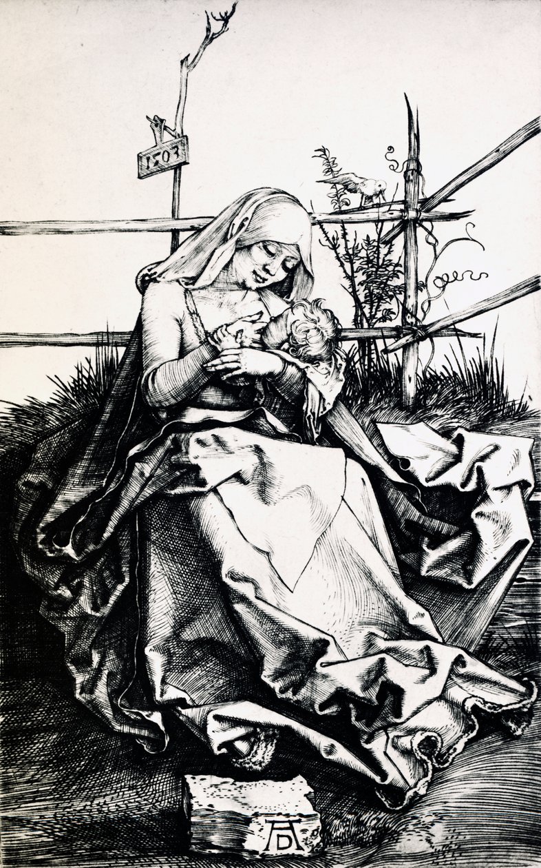 Madonna og barn i et hegn (gravering på kobber) af Albrecht Dürer