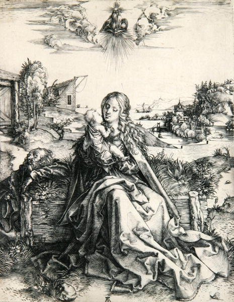 Madonna med en guldsmede (gravering) af Albrecht Dürer