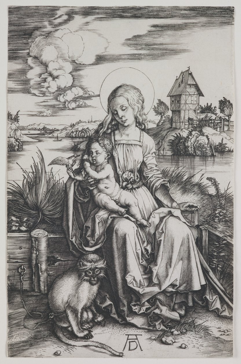 Madonna med aben, ca. 1498 (kobberstik) af Albrecht Dürer or Duerer