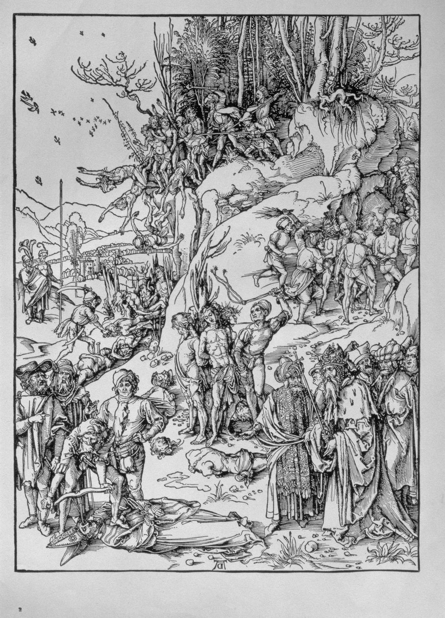 De ti tusinde kristnes martyrium på Ararat-bjerget (træsnit) af Albrecht Dürer or Duerer