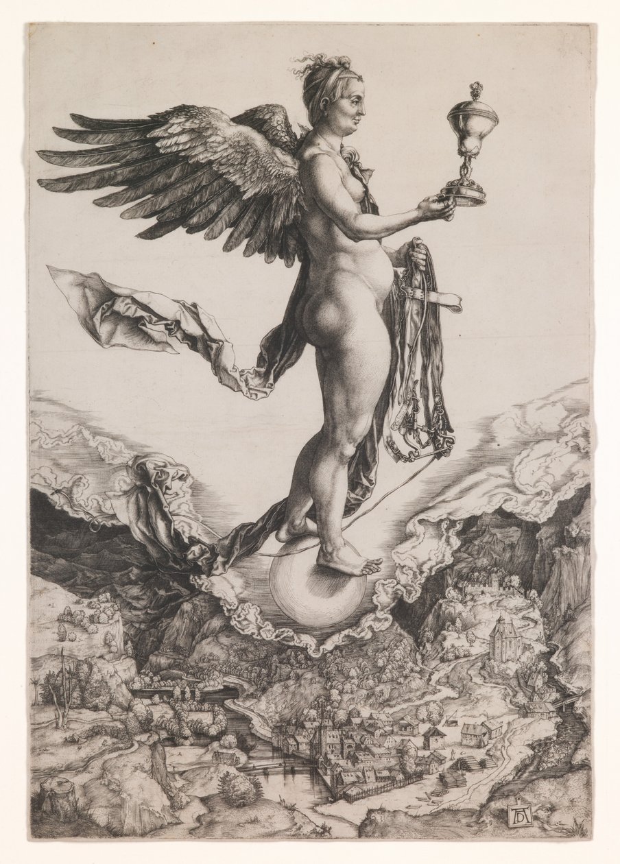 Nemesis, c.1501-2 (engraving) af Albrecht Dürer or Duerer