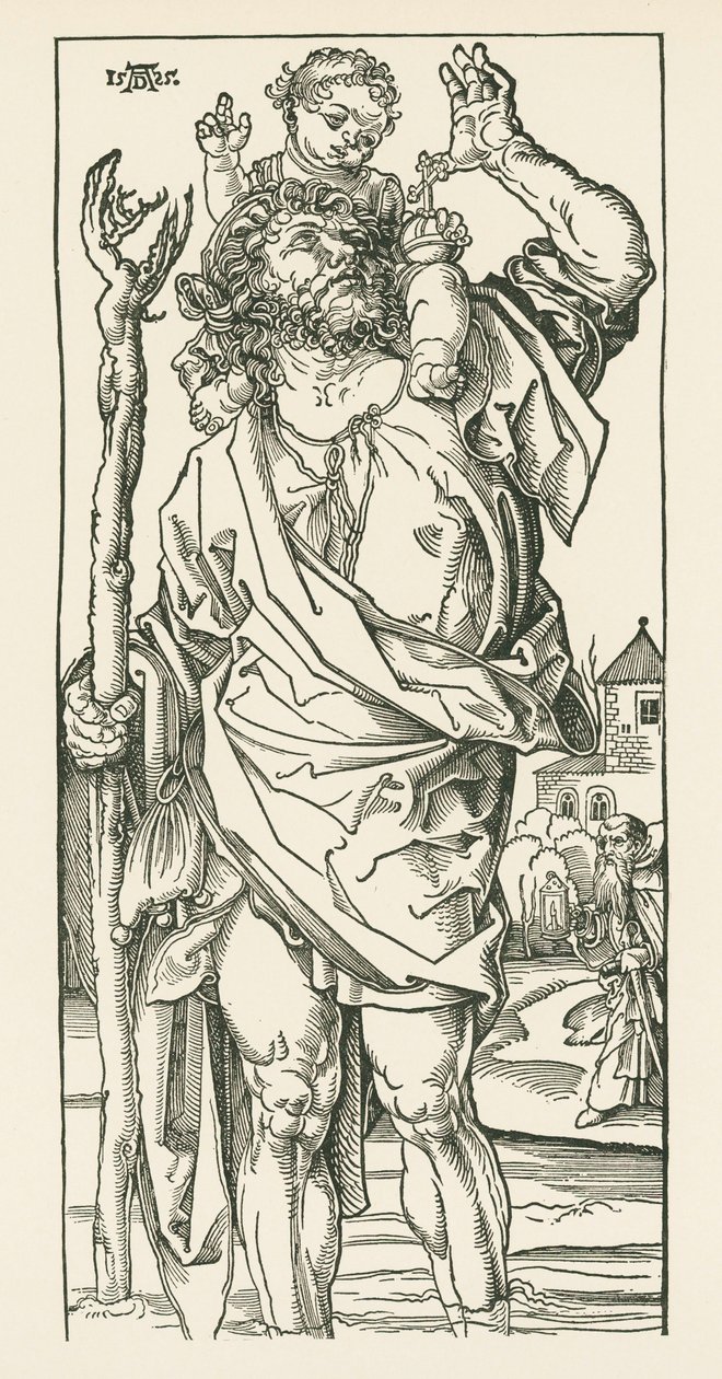 Sankt Kristoffer. Nürnberg, ca. 1500-05 (træsnit) af Albrecht Dürer or Duerer