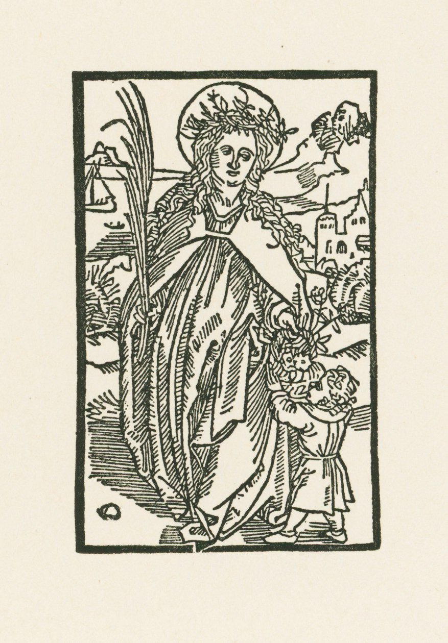 Sankt Dorothea. Illustration til Hortulus Anime. Trykt af Michael Furter, Basel af Albrecht Dürer or Duerer