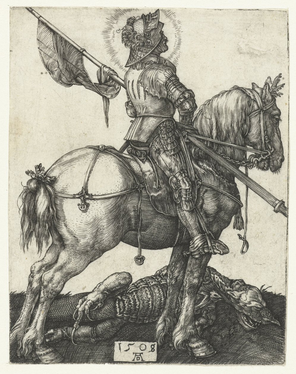 Pyhä Yrjö ja kuoleman lohikäärme af Albrecht Dürer or Duerer