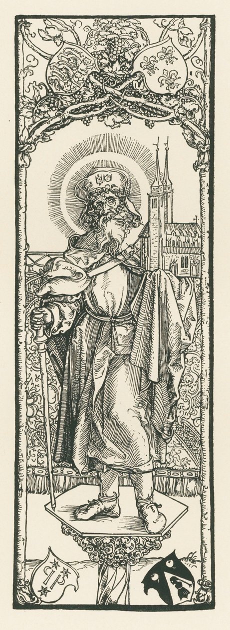 Sankt Sebald på søjlen, ca. 1501 (træsnit) af Albrecht Dürer or Duerer
