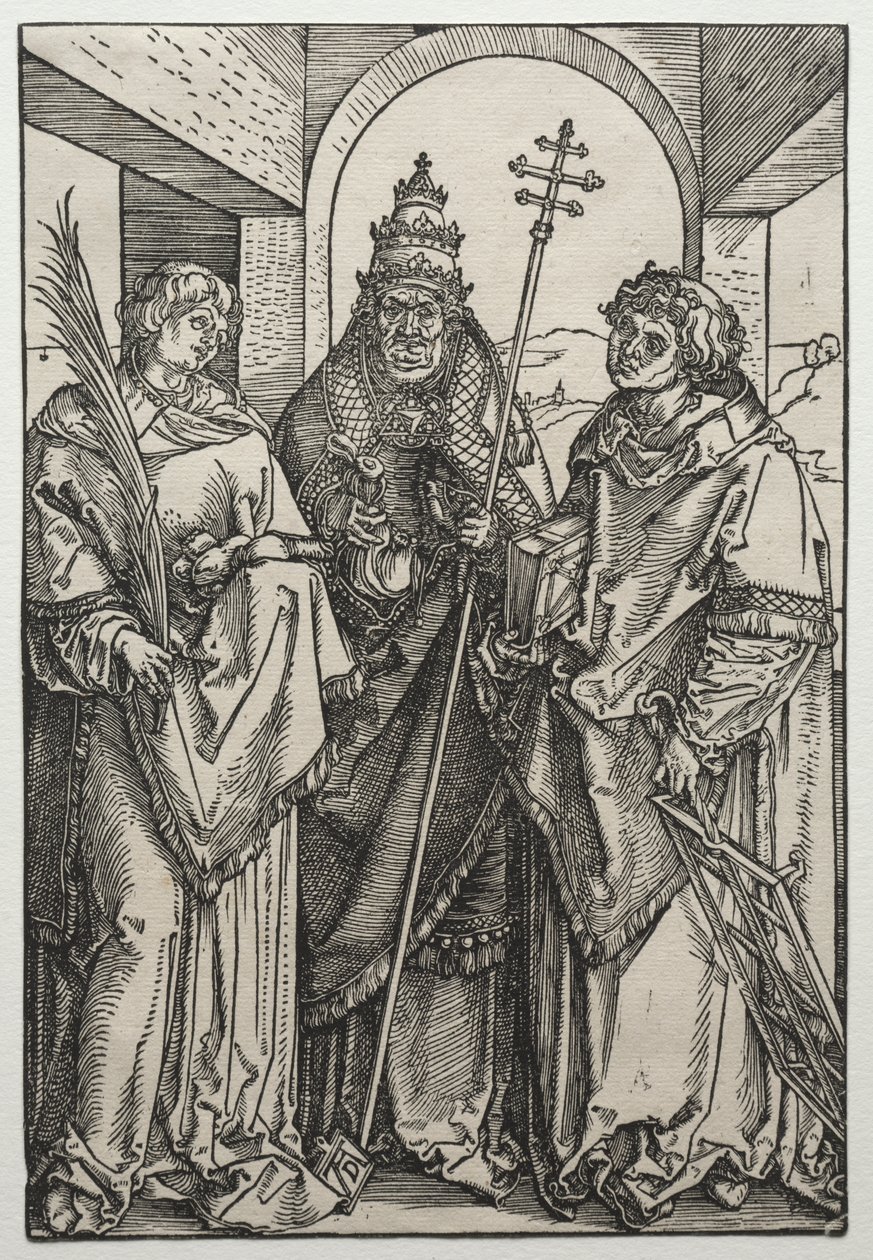De hellige Stephen, Sixtus og Lawrence, ca. 1504-05 (træsnit) af Albrecht Dürer or Duerer