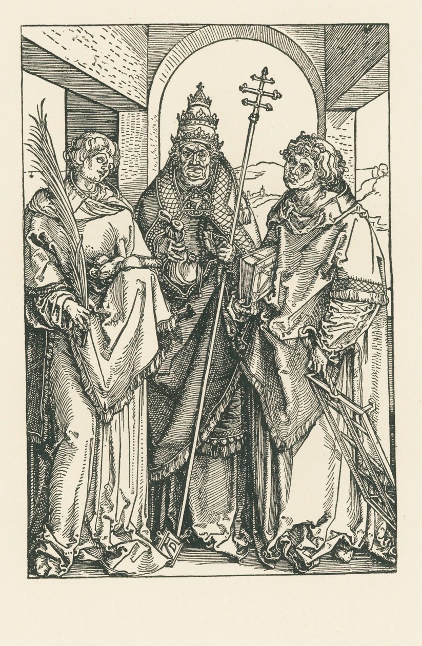 Sankt Stefan, Sankt Sixtus og Sankt Laurentius, ca. 1504-05 (træsnit) af Albrecht Dürer or Duerer