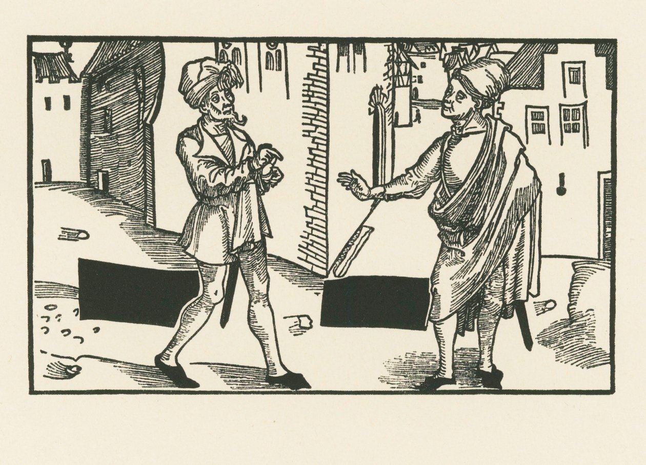 Sannio og Syrus, ca. 1492-93 (træsnit) af Albrecht Dürer or Duerer