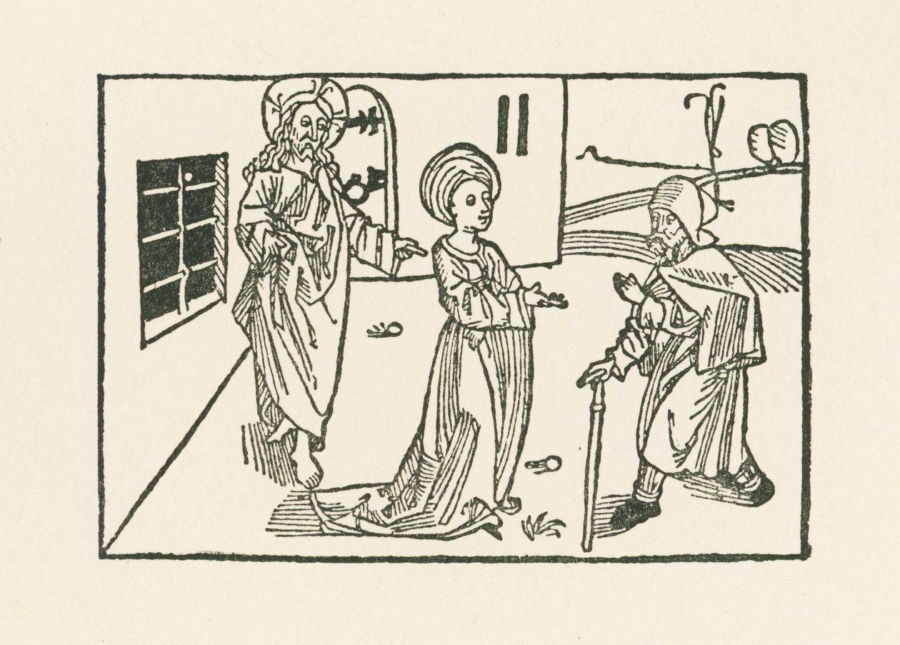 Barmhjertighedens andet værk: modtagelse af pilgrimmen i sit hus af Albrecht Dürer or Duerer