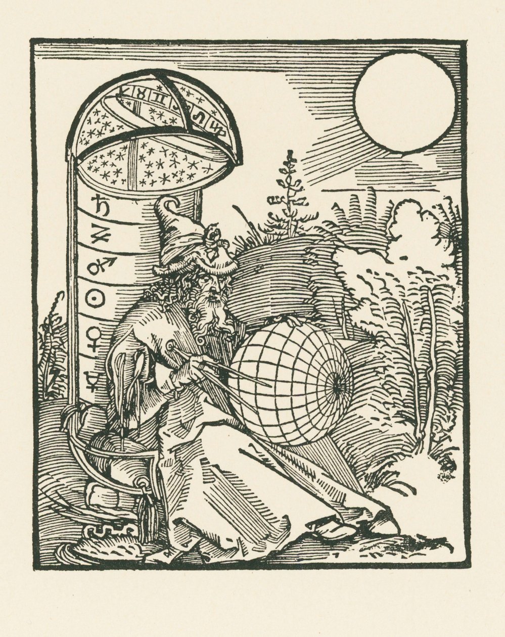 Siddende astronom, der holder en globus af Albrecht Dürer or Duerer